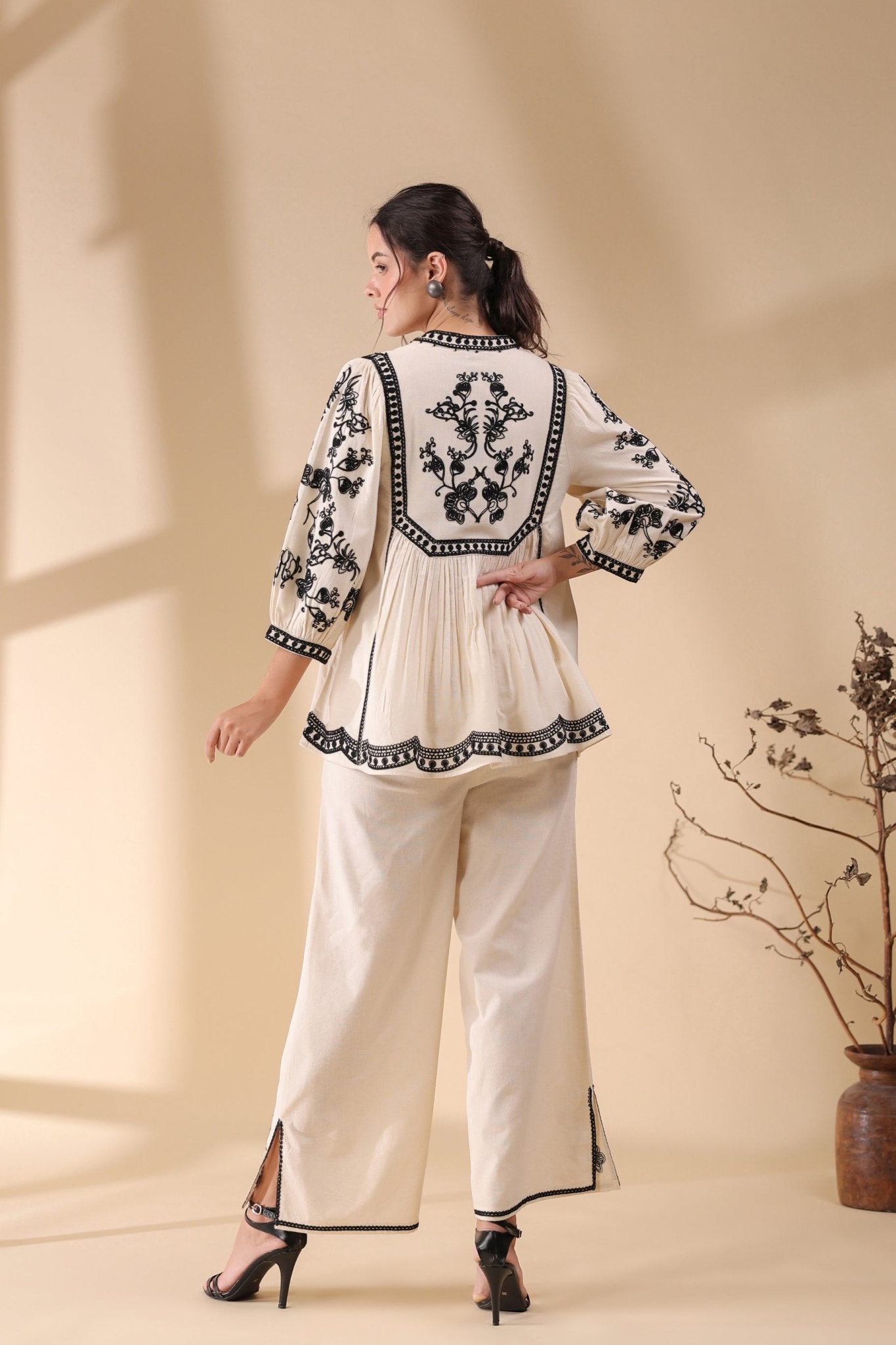 Black And White Threadwork Classy Co - ord Set - Anusheet