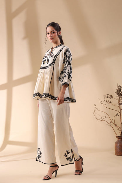 Black And White Threadwork Classy Co - ord Set - Anusheet