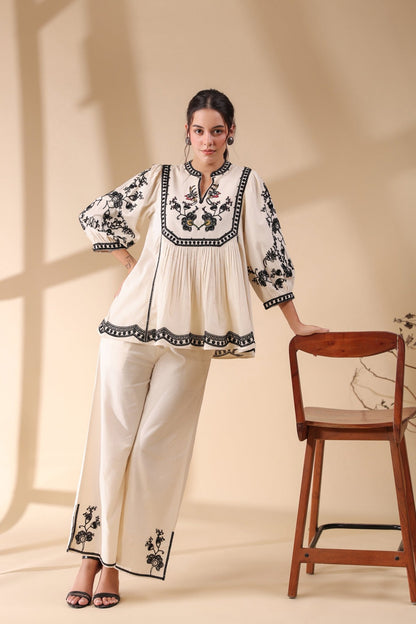 Black And White Threadwork Classy Co - ord Set - Anusheet