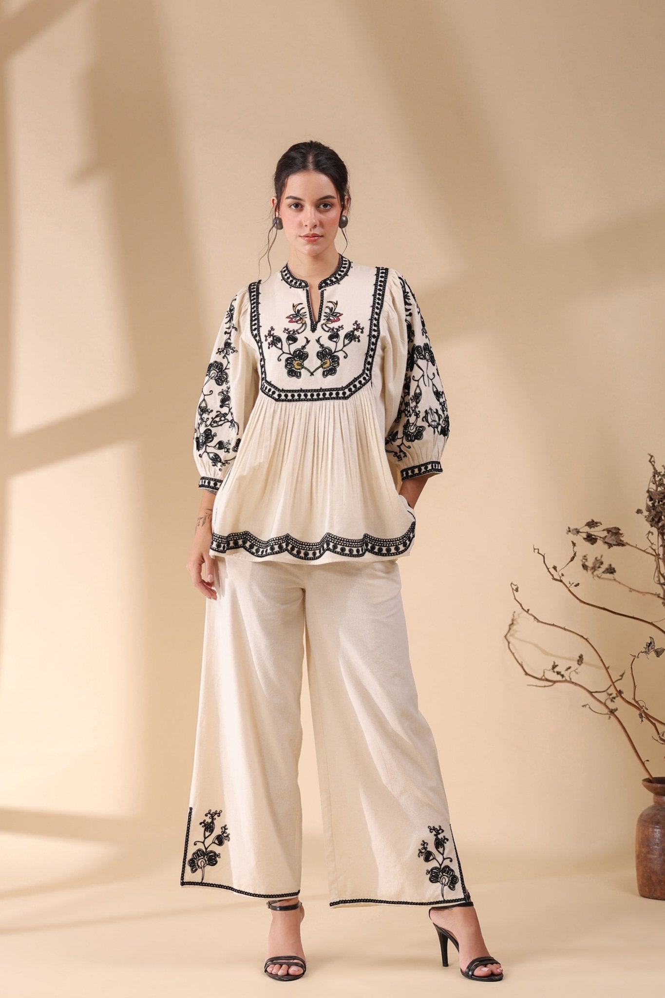 Black And White Threadwork Classy Co - ord Set - Anusheet