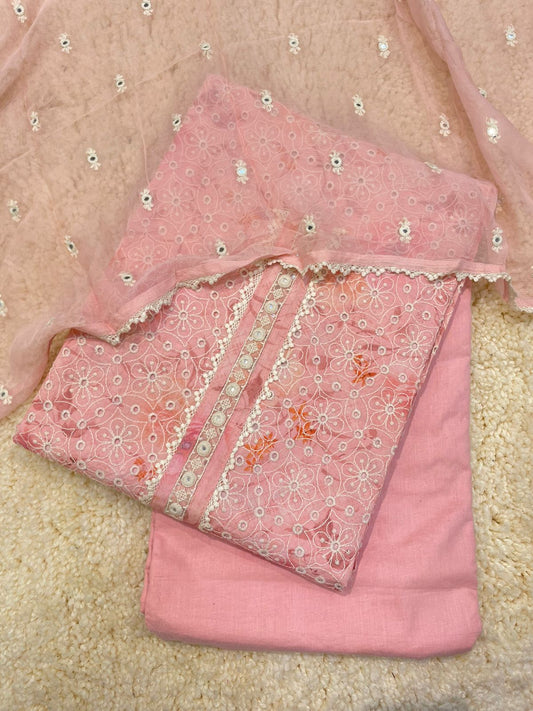 Blush Pink Printed Unstitched Suit Set - Anusheet