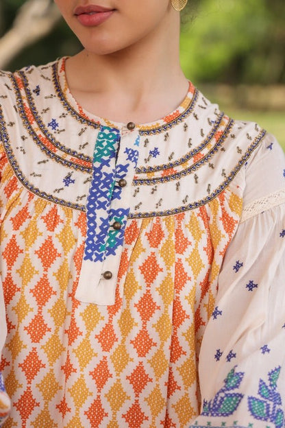 Bohemian Embroidered Maxi Dress Multicolor Ethnic Print - Anusheet Fashion
