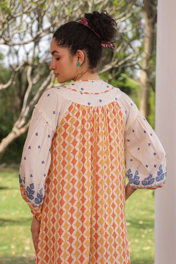 Bohemian Embroidered Maxi Dress Multicolor Ethnic Print - Anusheet Fashion