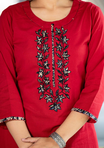 Cherry Red Digital Print Suit Set - Anusheet Fashion