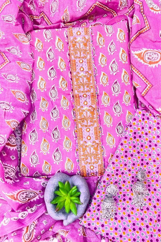 Chic Unstitched Pure Cotton Printed Suit Material For Women - Anusheet Fashion