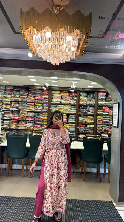 Delicate Floral Printed And Sequin Work Suit Set - Anusheet Fashion