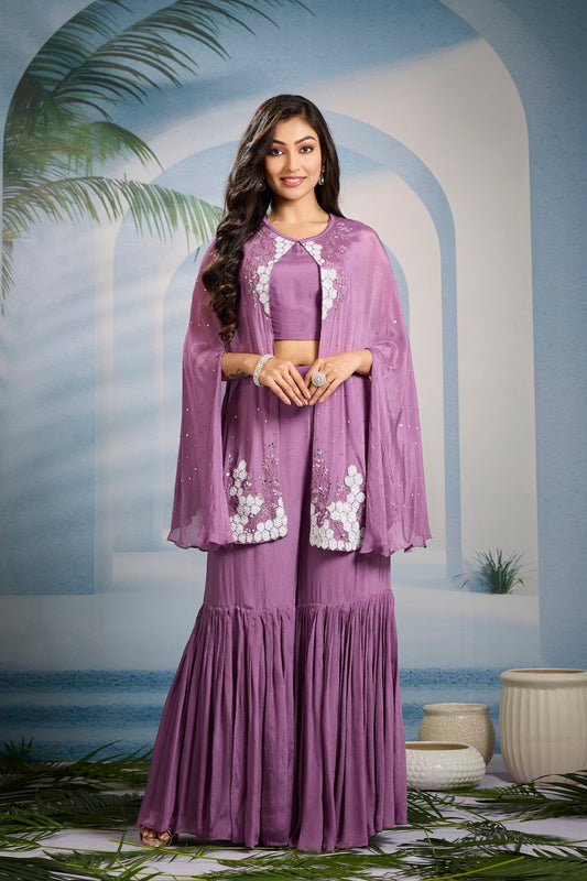 Delicate Sequin And Handwork Purple Indo - Western - Anusheet Fashion