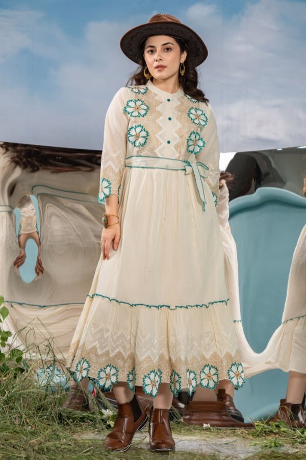 Elegant Anarkali Dress Traditional Embroidered Long with Flared Skirt - Anusheet Fashion