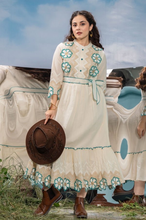 Elegant Anarkali Dress Traditional Embroidered Long with Flared Skirt - Anusheet Fashion