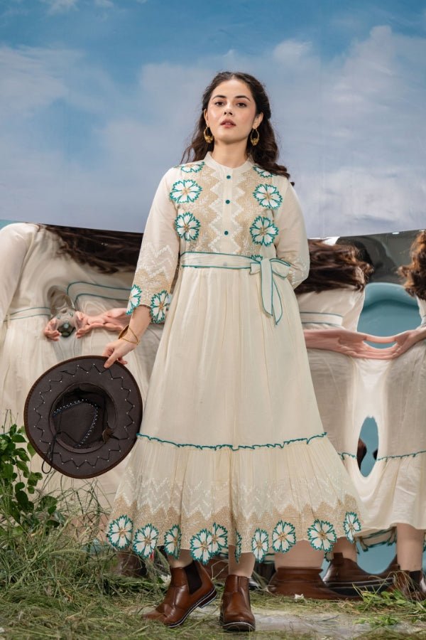 Elegant Anarkali Dress Traditional Embroidered Long with Flared Skirt - Anusheet Fashion