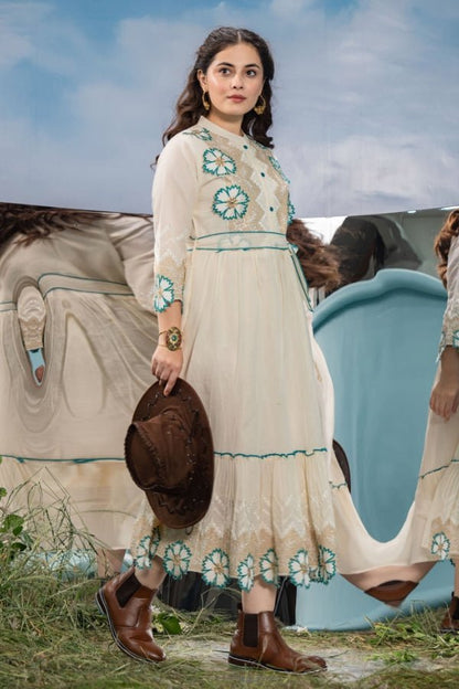 Elegant Anarkali Dress Traditional Embroidered Long with Flared Skirt - Anusheet Fashion