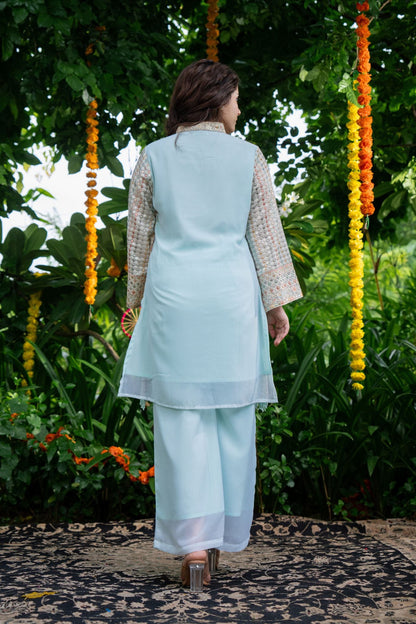 Elegant Blue Embroidered Co - ord Set for Festive Wear - Anusheet Fashion