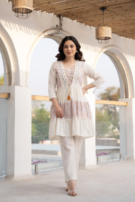 🌸 Elegant Embroidered Angrakha Style Frock with Trousers - Anusheet Fashion