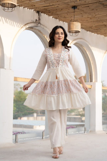 🌸 Elegant Embroidered Angrakha Style Frock with Trousers - Anusheet Fashion