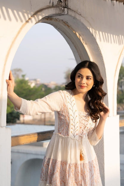 🌸 Elegant Embroidered Angrakha Style Frock with Trousers - Anusheet Fashion