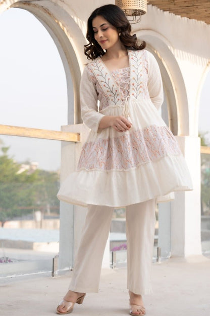 🌸 Elegant Embroidered Angrakha Style Frock with Trousers - Anusheet Fashion