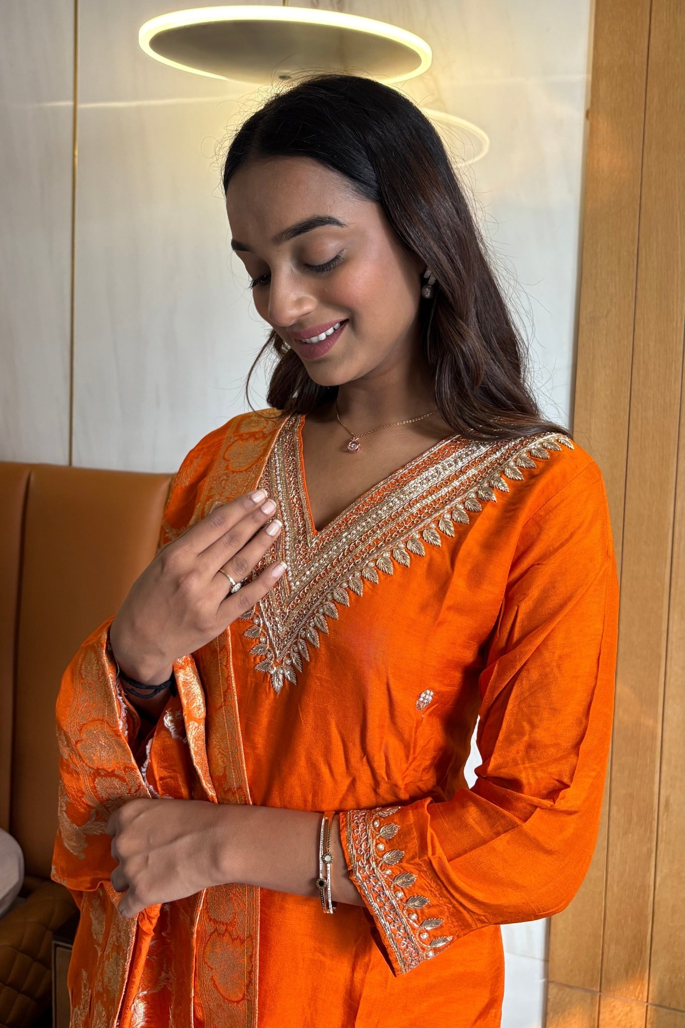 Elegant Orange Dolla Silk Ensemble - Anusheet Fashion