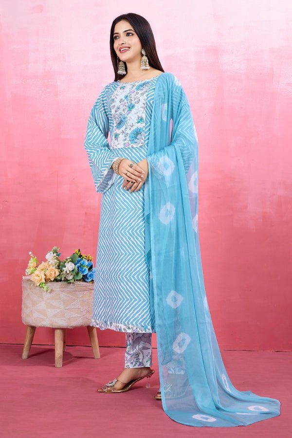 Elegant Pure Cotton Kurta Set for Women Includes Kurta, Pant & Dupatta - Anusheet Fashion