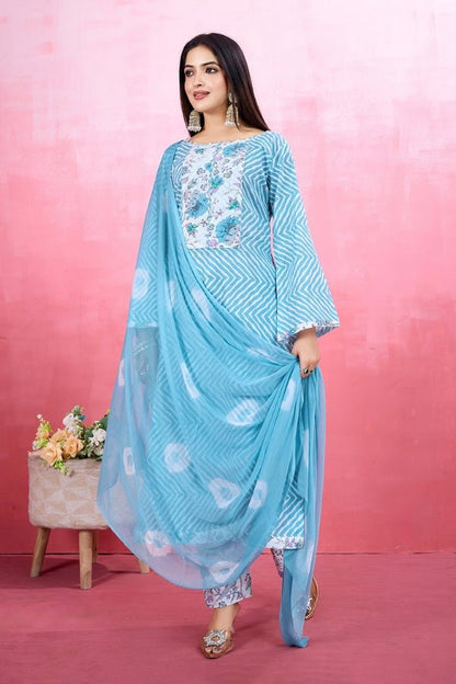 Elegant Pure Cotton Kurta Set for Women Includes Kurta, Pant & Dupatta - Anusheet Fashion