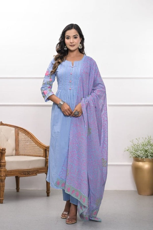 💙 Elegant Sky Blue Embroidered Kurta Set with Dupatta Timeless Grace - Anusheet Fashion
