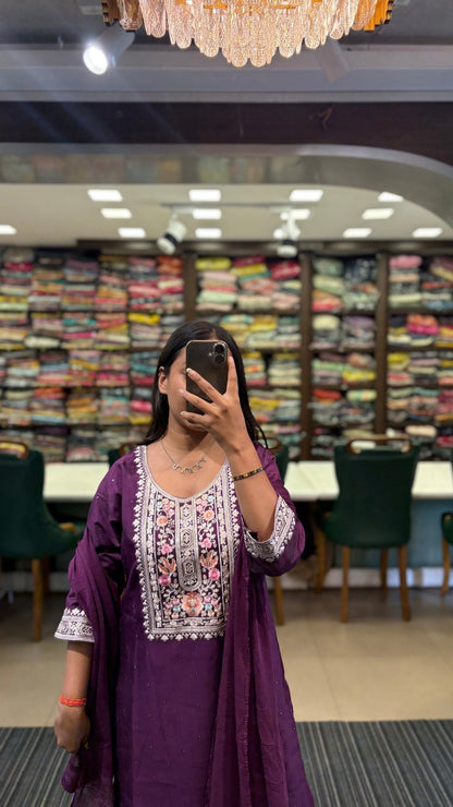 Exclusive Multi Color Thread Embroidery Purple Suit Set - Anusheet Fashion