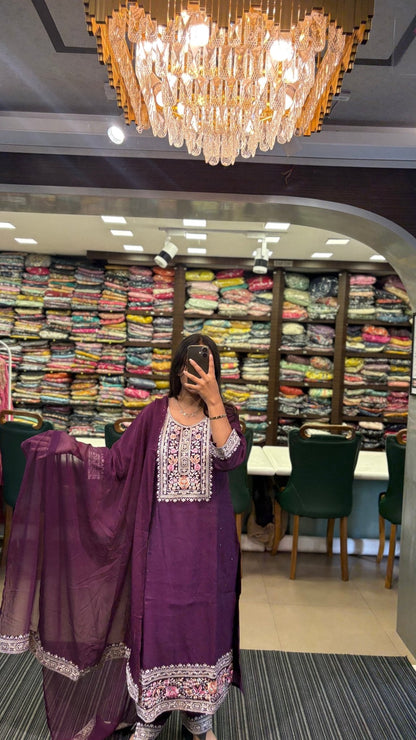 Exclusive Multi Color Thread Embroidery Purple Suit Set - Anusheet Fashion