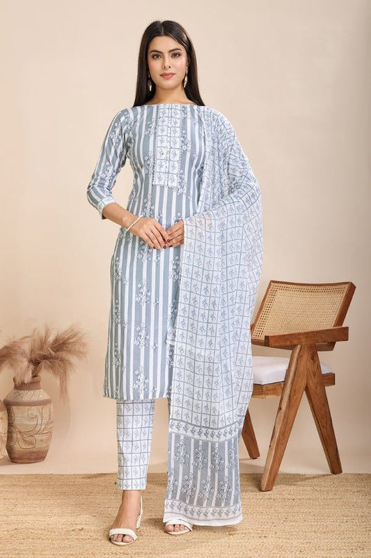 Floral Print Suit with Mal Cotton Dupatta For Women - Anusheet Fashion