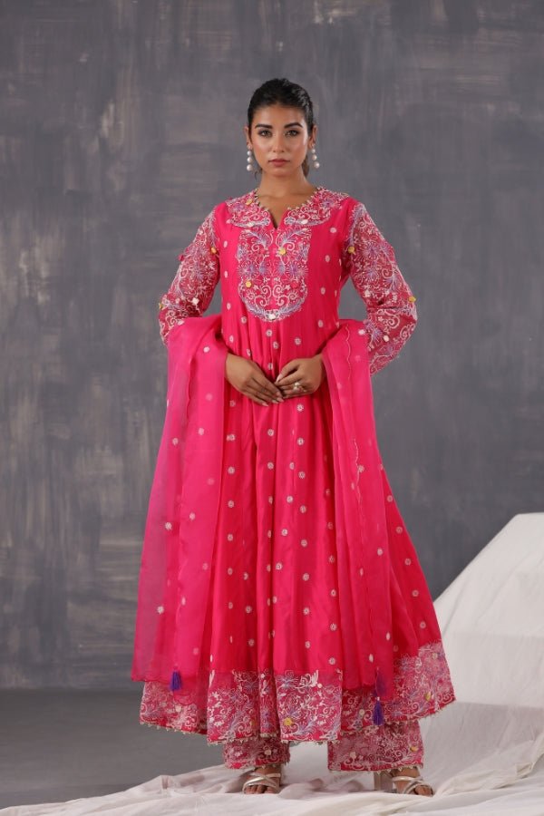 Graceful Pink Anarkali Dress with Embroidery & Handwork - Anusheet Fashion