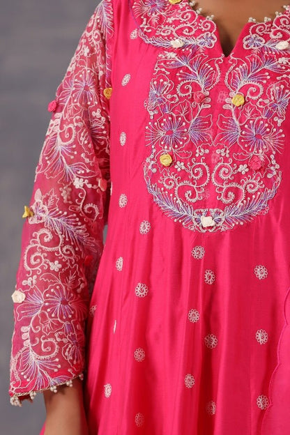 Graceful Pink Anarkali Dress with Embroidery & Handwork - Anusheet Fashion
