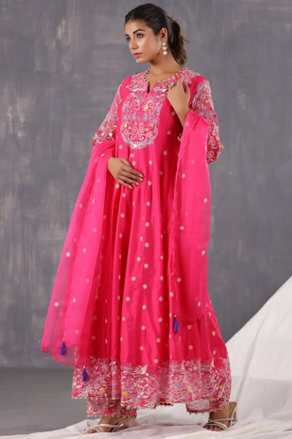 Graceful Pink Anarkali Dress with Embroidery & Handwork - Anusheet Fashion