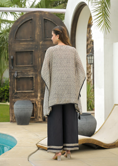 🖤 Elegant Black & Beige Kaftan Set – Luxe Fusion of Tradition & Style With Muslin Fabric