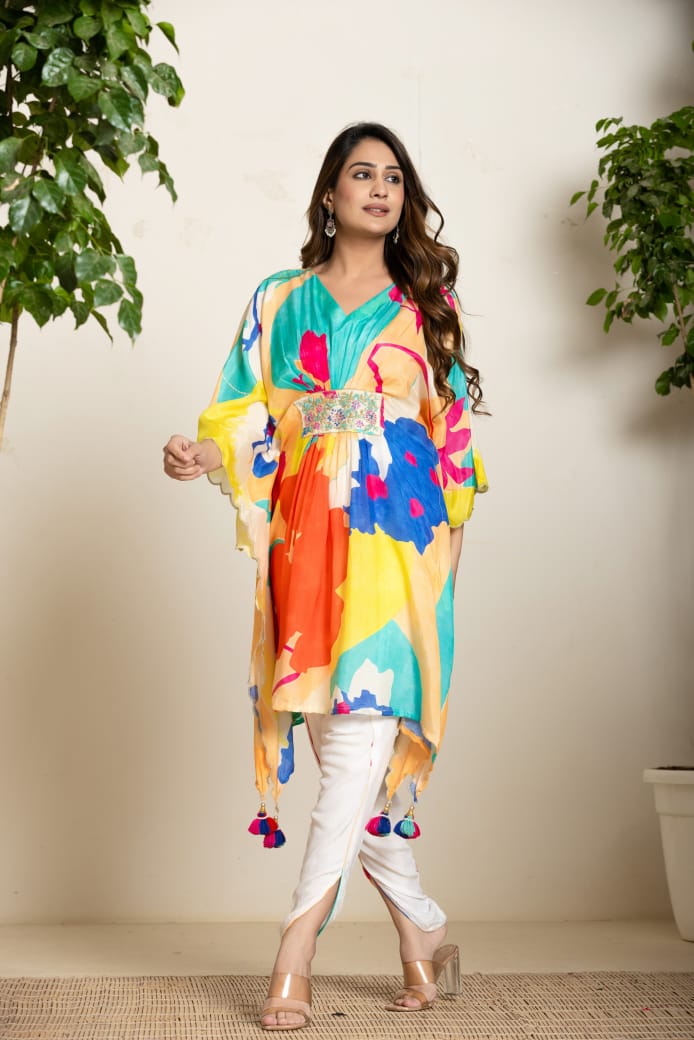 Kaftan Style Printed Co - ord Set With Tulip Pant - Anusheet Fashion