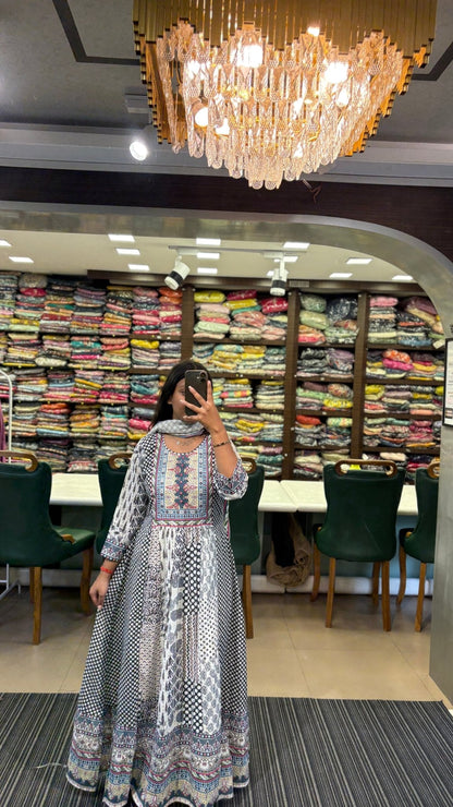 Multi Color Ethnic Printed Anarkali Suit Set - Anusheet Fashion