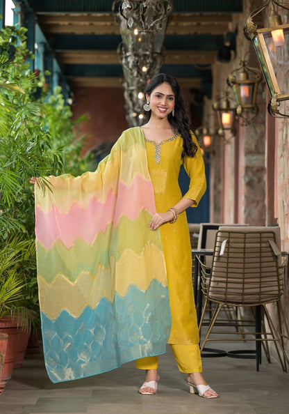 Multicolor Superb Yellow Pure Suit Set - Anusheet Fashion