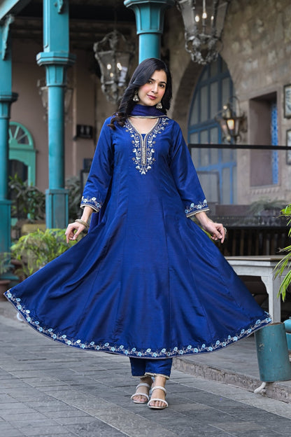 Navy Blue Muslin Anarkali Handwork Suit Ethnic Wear - Anusheet Fashion