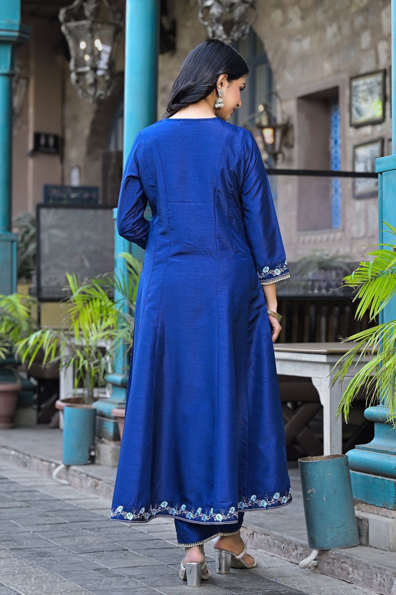 Navy Blue Muslin Anarkali Handwork Suit Ethnic Wear - Anusheet Fashion