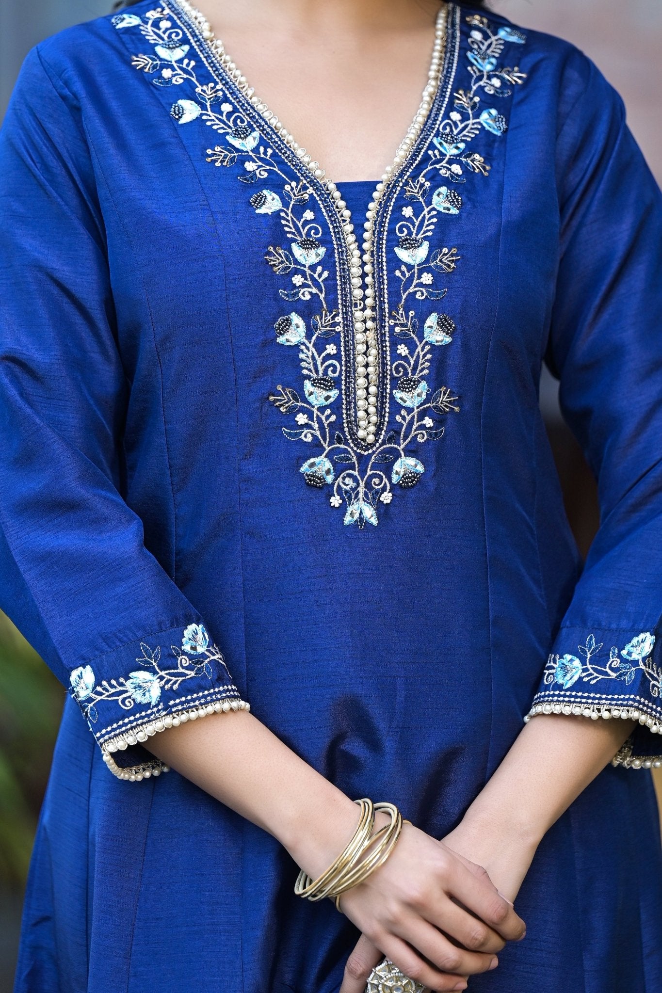 Navy Blue Muslin Anarkali Handwork Suit Ethnic Wear - Anusheet Fashion