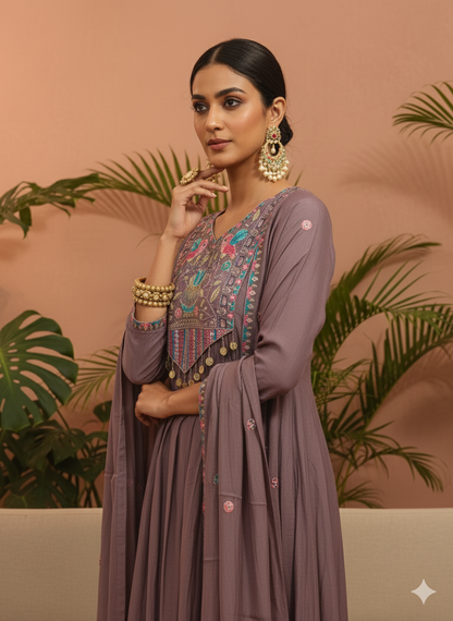 Kajuu Lavender Embroidered Anarkali Set with Dupatta