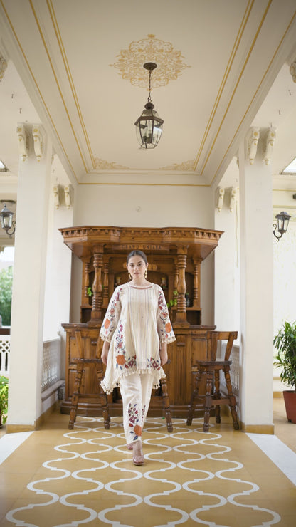 🧵 Elegant Ivory Floral Embroidered 2-Piece Set