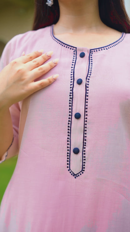 Alia Pink Embroidered Kurta Set with Dupatta