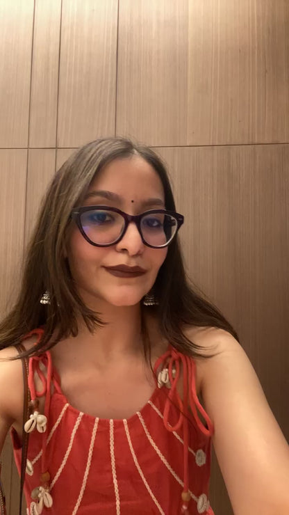 Sana Coral Threadwork Kurta and Plazzo