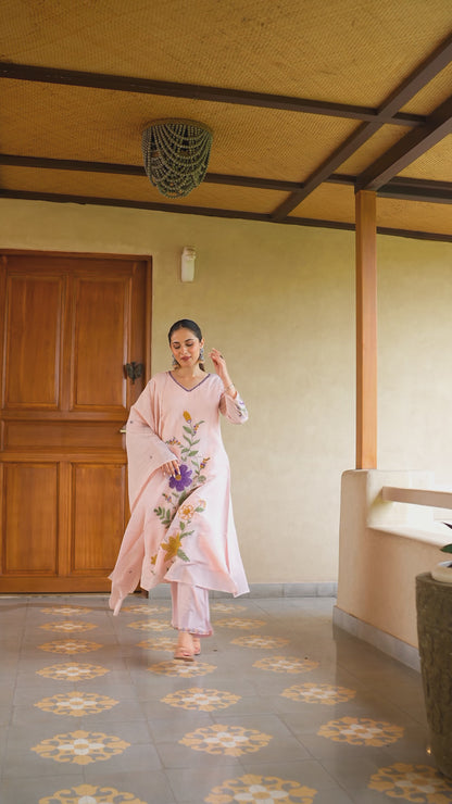 🌷 Blush Bloom Hand-Embroidered Cotton Suit Set