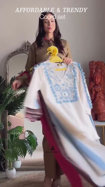 Daisy Blue Luxe Handcrafted Embroidered Co-Ord Set