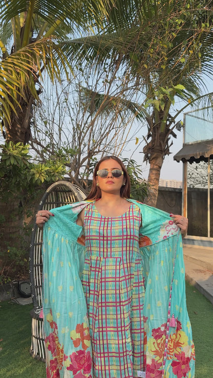 Anushka Sky Blue Floral Print Long Dress