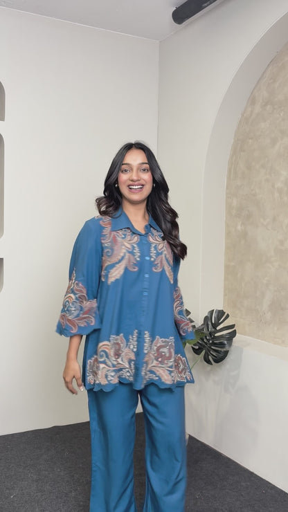 Nimrat Blue Embroiderd Co-ord Set