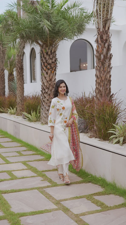 🌿 Ivory Bloom Embroidered 3-Piece Suit Set
