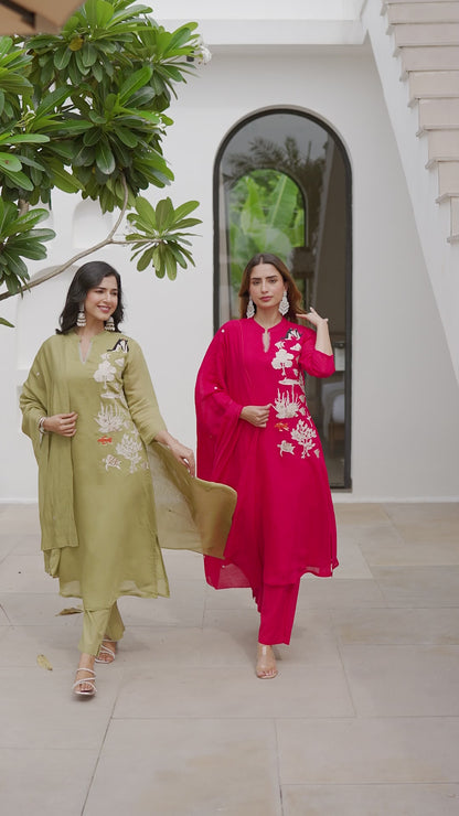 Fuchsia Pink Embroidered Co-Ord Set