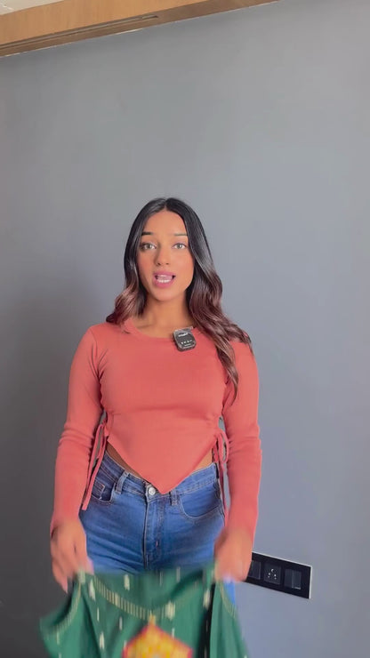 Gauahar Dark Green Sleeveless Flared Kurti with Palazzo Set