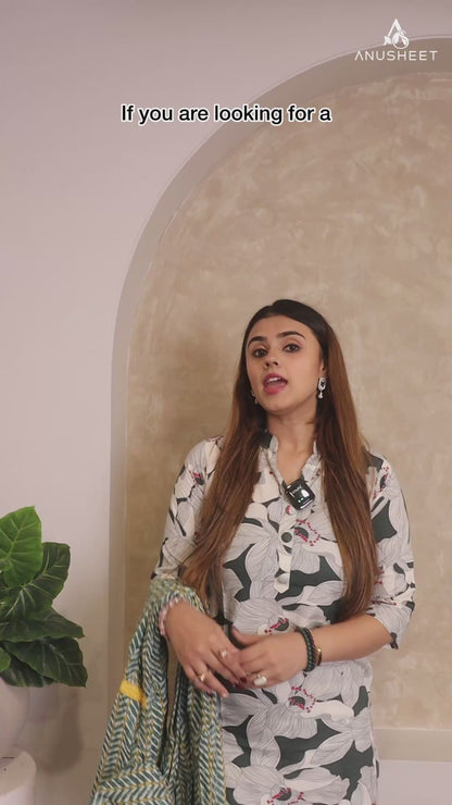 Beautiful Printed Green Cotton Midi Dress