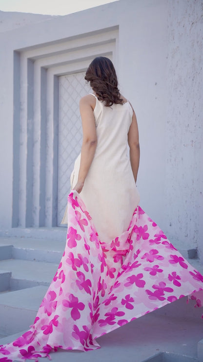 Kavita Pink Bloom Ivory and Indigo Suit Set